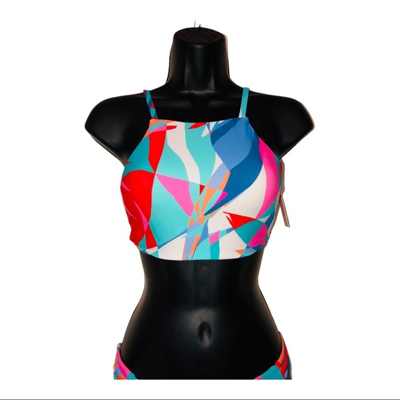 Abstract colorblock 2piece geometric print halter bikini set size XS new - Picture 7 of 14